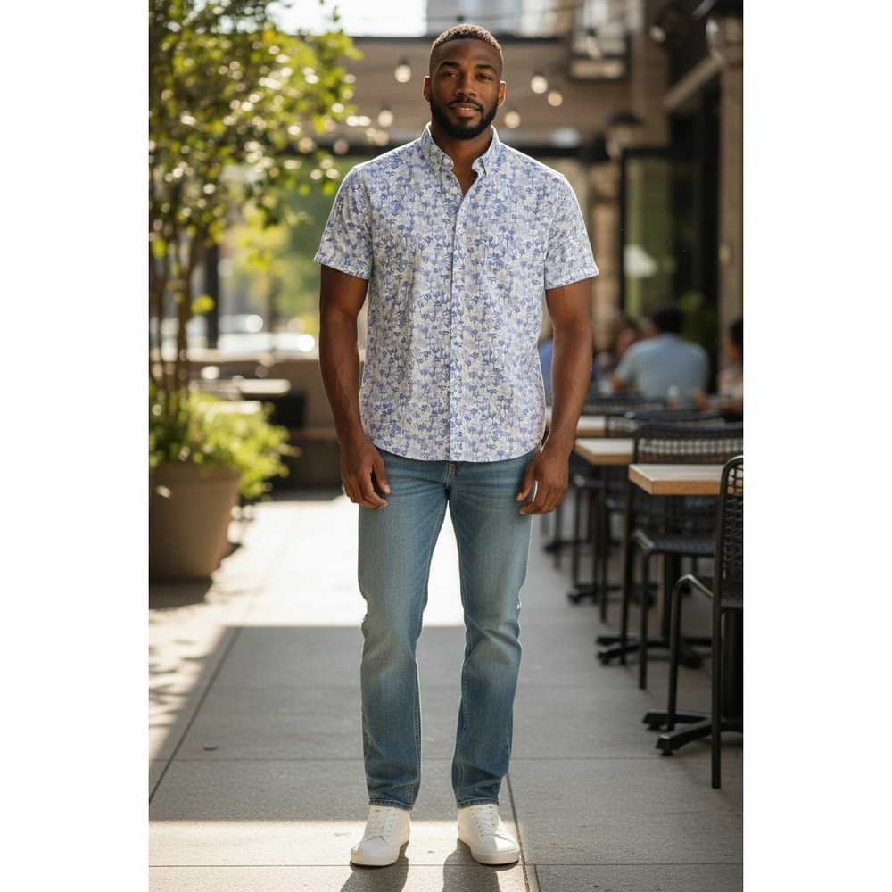 APT 9 Blue Floral Button Up | Coastal Grandpa Tropical Summer Shirt Men's L - Picture 4 of 6
